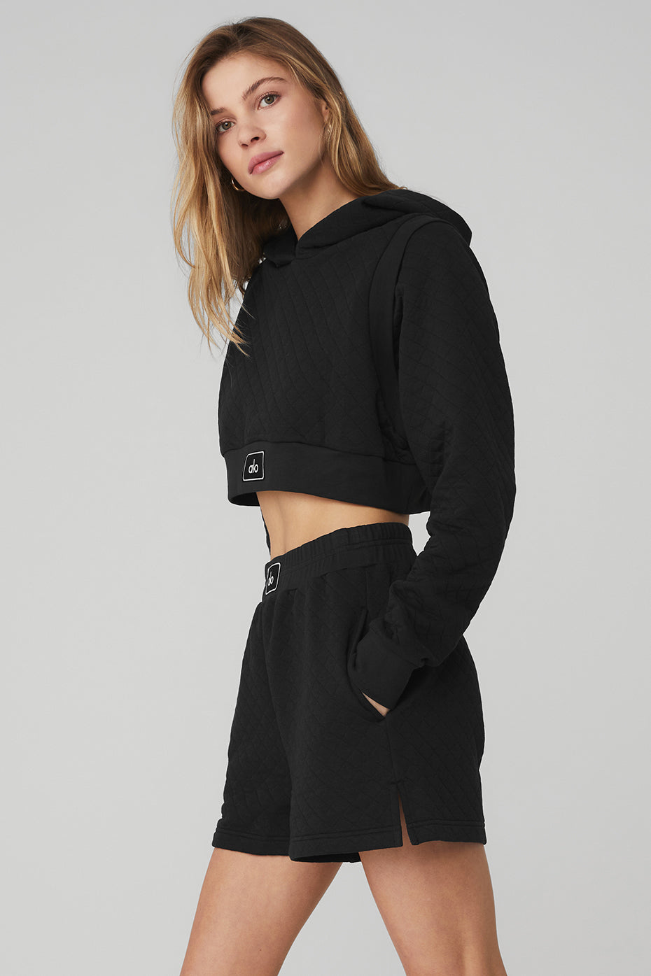 Quilted Cropped Arena Hoodie - Black
