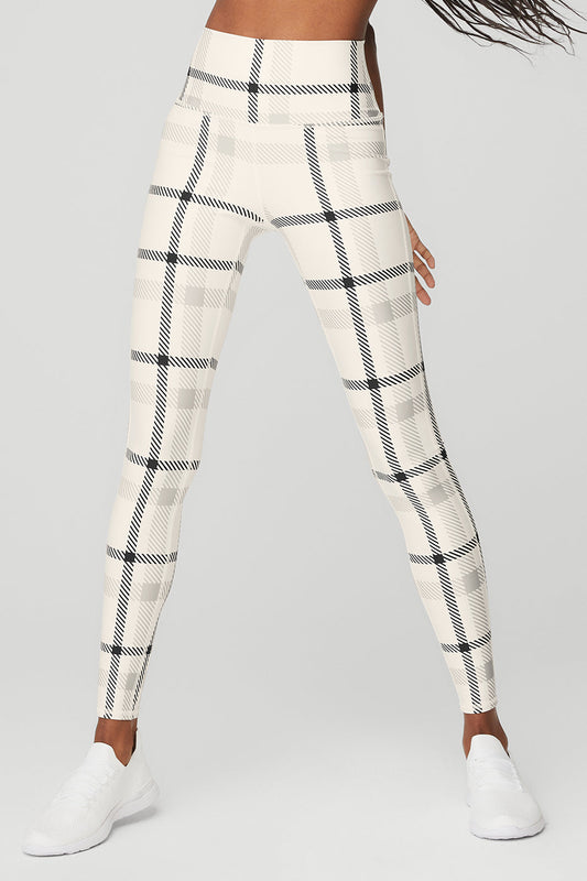 Airlift High-Waist Magnified Plaid Legging - Ivory/Black